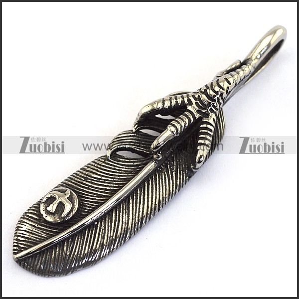 Large Mens Stainless Steel Claw Feather Pendant p003492