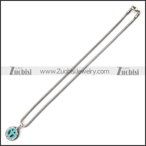 Light Blue Peace Sign Pendant with Snake Chain n001737