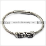 silver stainless steel two skulls wire bangle b007543