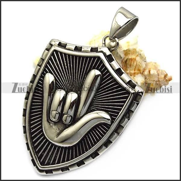 I Love You hand sign pendant in shield shaped p007318