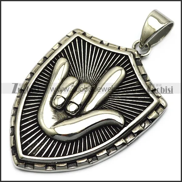 I Love You hand sign pendant in shield shaped p007318