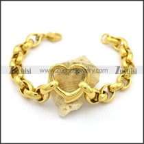 Gold Steel Link China Bracelet with Heart Charm b003475