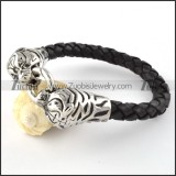 Real Leather Stainless Steel Tiger Bracelet - b000443