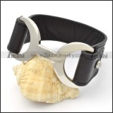 Black Genuine Leather Stainless Steel Bracelet -b000615
