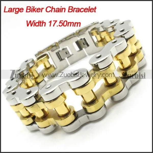 0.70 inch Width Heavy Gold Polishing Motorcycle Bike Chain Bracelet -b000628-1