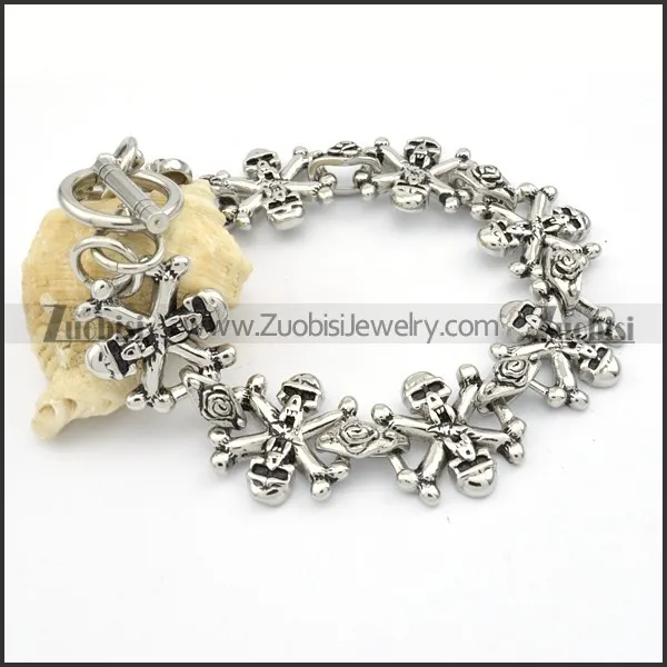 Stainless Steel Skull Flower Bracelet -b000604