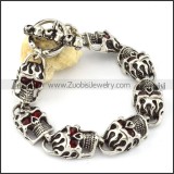 Red Demon Eye Bracelet connected with 7 Fire Skull Heads for Mens - b000712