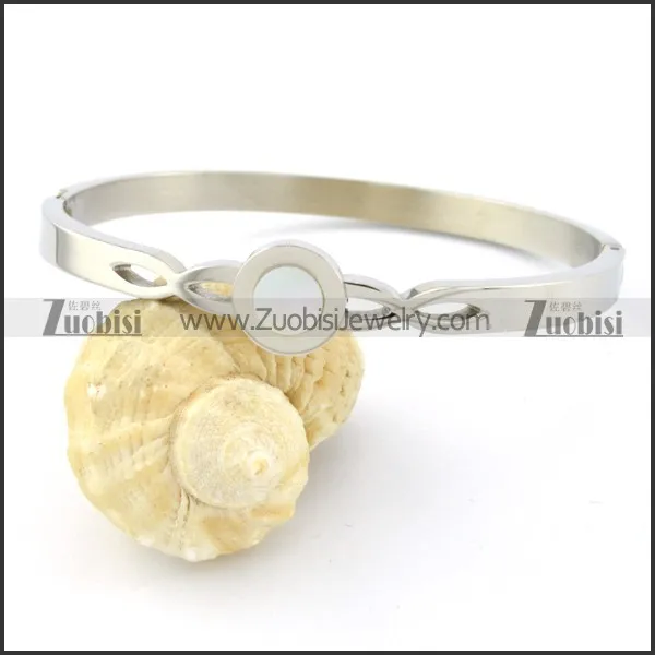 White Shell Stainless Steel Bangles - b000692