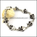 8 Skull Heads 316L Stainless Steel Bracelet with Rose for Bikers -b000916