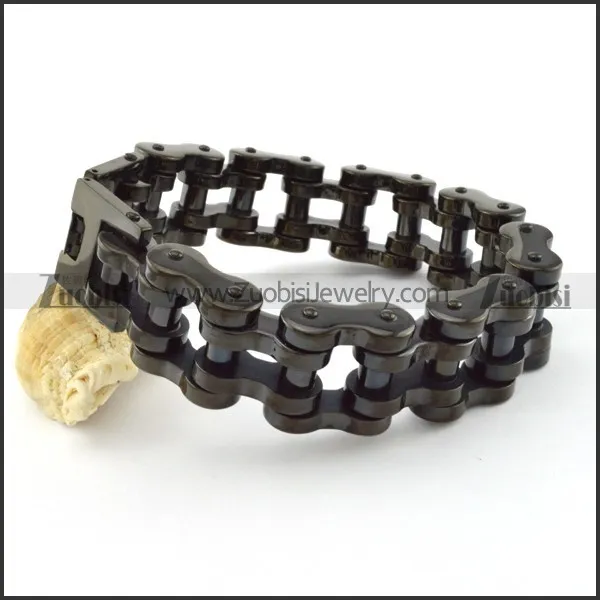 Large Black Stainless Steel Motrocycle Chain Bracelet for Mens -b000793