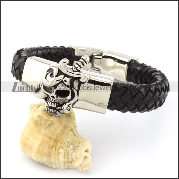 Black Leather Bracelet for Men -b001006