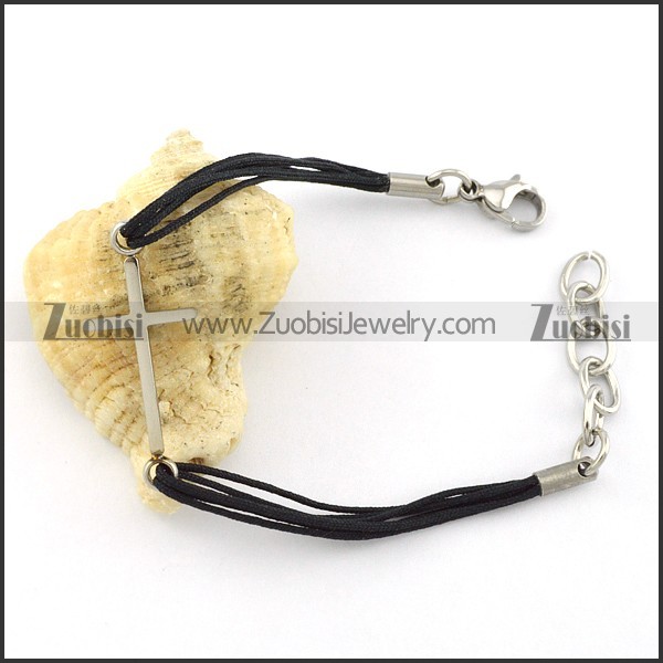 unique cross charm bracelet with black velvet rope for ladies -b001312