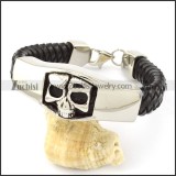 Black Leather Skull Bracelet for Men -b001009