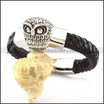 Black Leather Night Owl Bracelet for Men -b001003