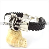Black Leather Snake Bracelet for Men -b001002