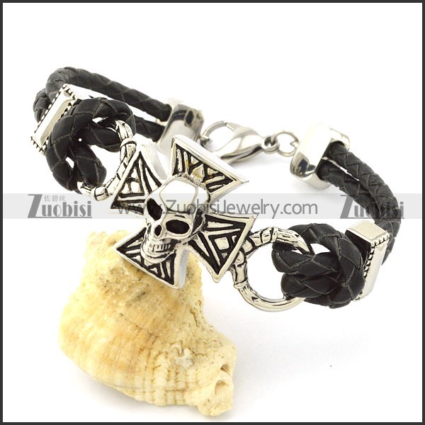 Beauteous Stainless Steel Skull Leather Bracelet -b001291