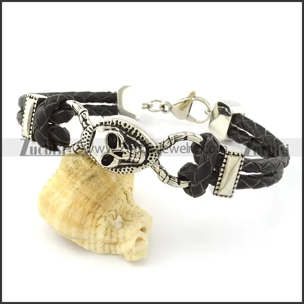 nice-looking Stainless Steel Leather Bracelet -b001286