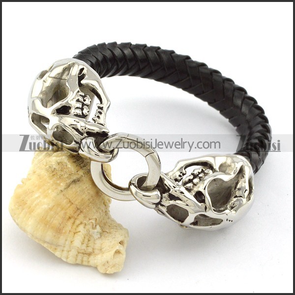 Two Dinosaur Heads Bracelet with Leather Cord -b001326