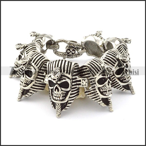 Big Wild Egypt Chief Skull Bracelet in Stainless Steel -b000995