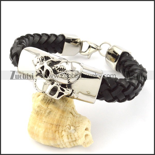 Black Leather Bracelet for Men -b001008