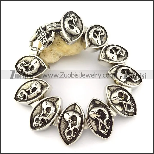 10 Oval Skull Charm linking for Stainless Steel Bracelet -b001336