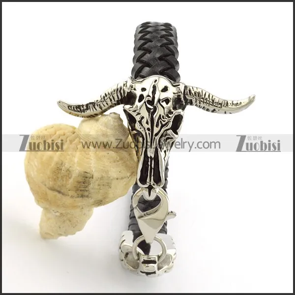 OX Wholesale Stainless Steel Bracelet by Leather Rope b001321