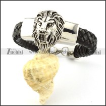 Black Leather Lion Bracelet for Men -b001000