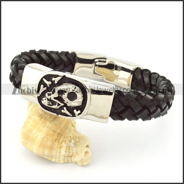 Black Leather Bracelet for Men -b001007