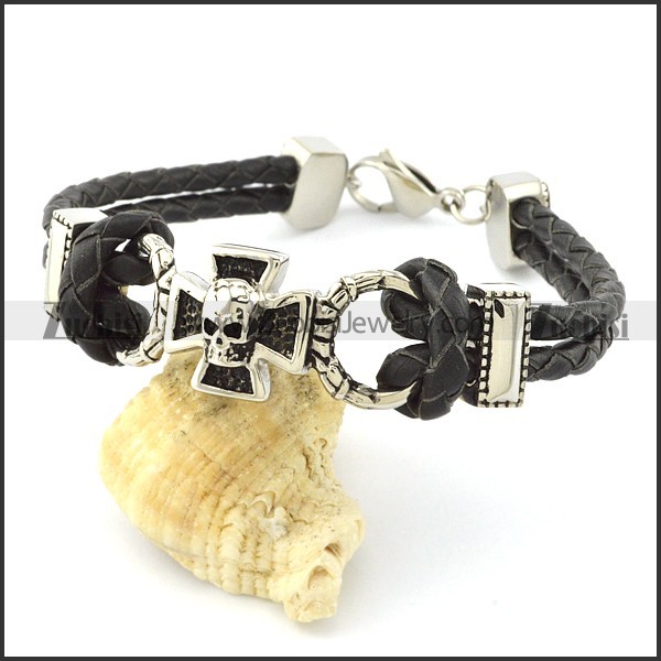 Good Welcomed 316L Skull Leather Bracelet -b001290