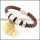 braided leather bracelet in brown tone with 4 small steel tube -b001462