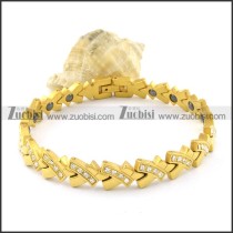 gold plating stainless steel bracelet CNC clear stones b001692
