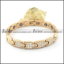 gold plating stainless steel bracelet CNC clear stones b001669