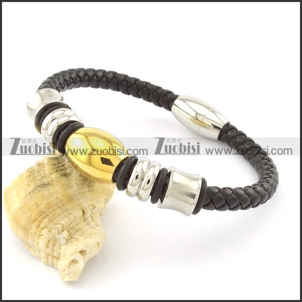 black leather bracelets in diameter of 0.24 inch with stainless steel accessories b001612