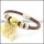 gold,rose gold,silver stainless steel leather bracelet in brown tone b001609
