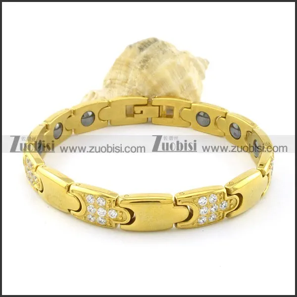 gold plating stainless steel bracelet CNC clear stones b001670