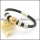 black braided leather cord bracelet with 2 tones steel accessories b001610