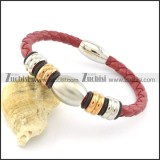 red leather bracelet with steel and rose gold tone accessories b001606