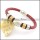 red leather bracelet with steel and rose gold tone accessories b001606