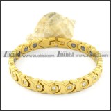gold plating stainless steel bracelet CNC clear stones b001685