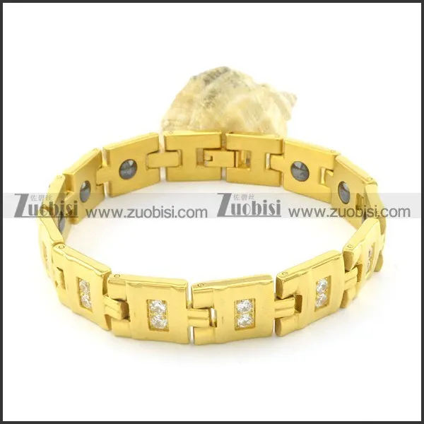 gold plating stainless steel bracelet CNC clear stones b001673