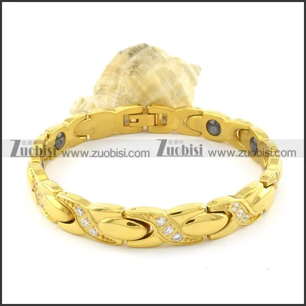 gold plating stainless steel bracelet CNC clear stones b001691