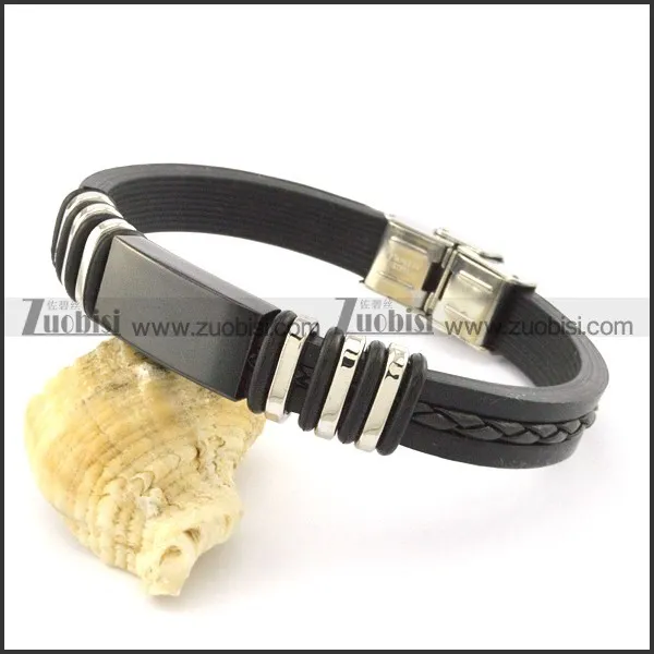 rubber bracelet with stainless steel parts b001700