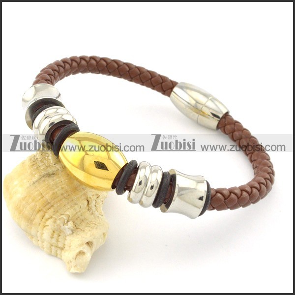 8.4 inch brown leather bracelets with 6 stainless steel accessories b001613