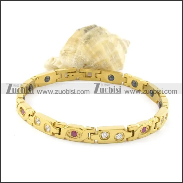 gold plating stainless steel bracelet CNC clear stones b001682