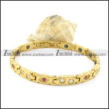 gold plating stainless steel bracelet CNC clear stones b001682