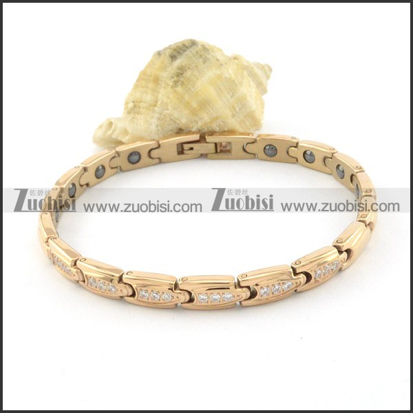 gold plating stainless steel bracelet CNC clear stones b001665