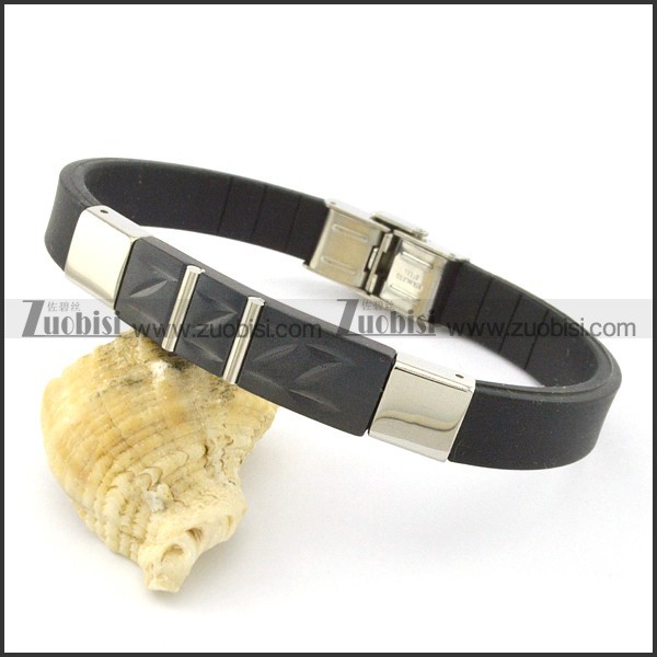 rubber bracelet with stainless steel parts b001721