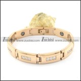 gold plating stainless steel bracelet CNC clear stones b001672