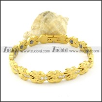 gold plating stainless steel bracelet CNC clear stones b001693