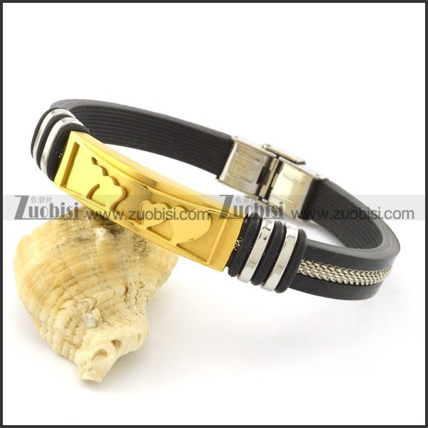 rubber bracelet with stainless steel parts b001707